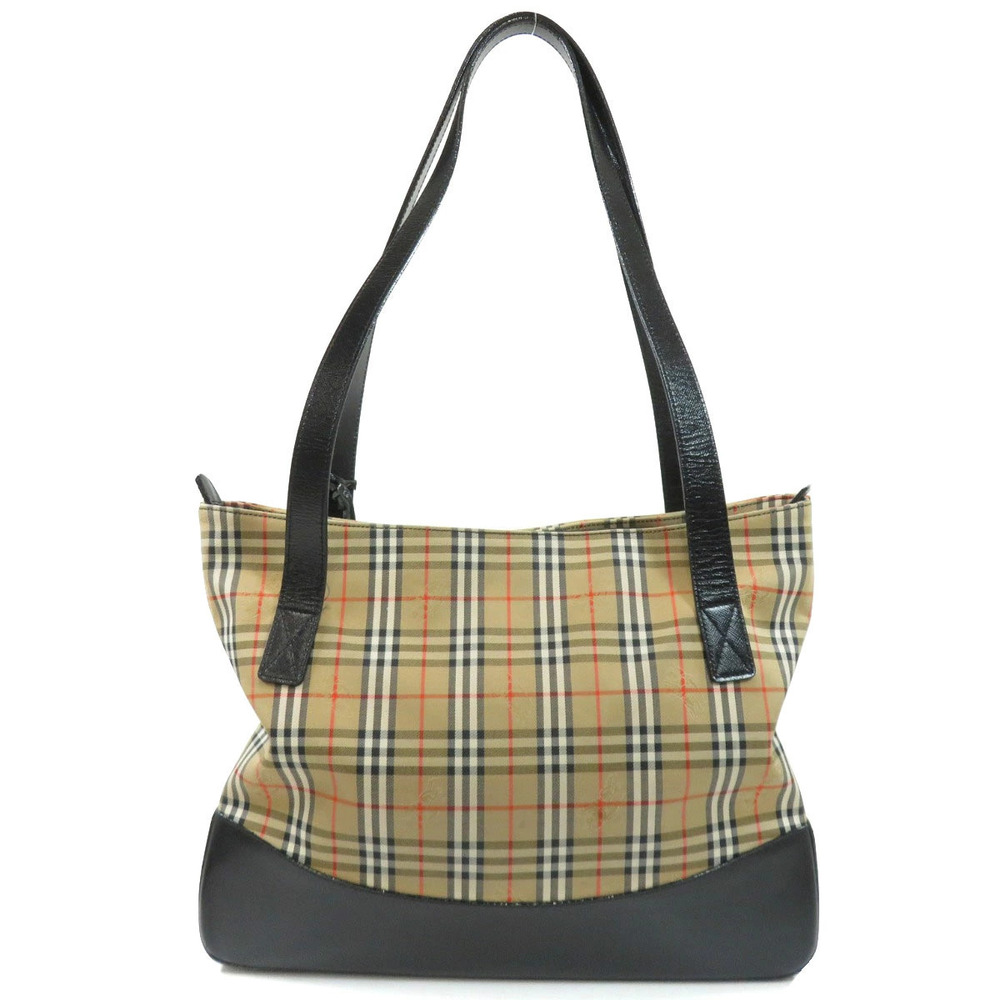 Burberry Check Nova Leather Bag Canvas Tote Black